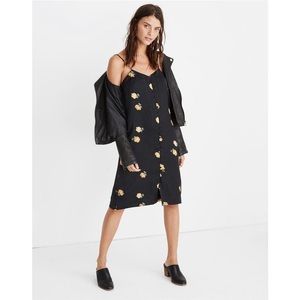 Madewell Black Marigold Floral Button-Front Slip Dress in Floating Florets